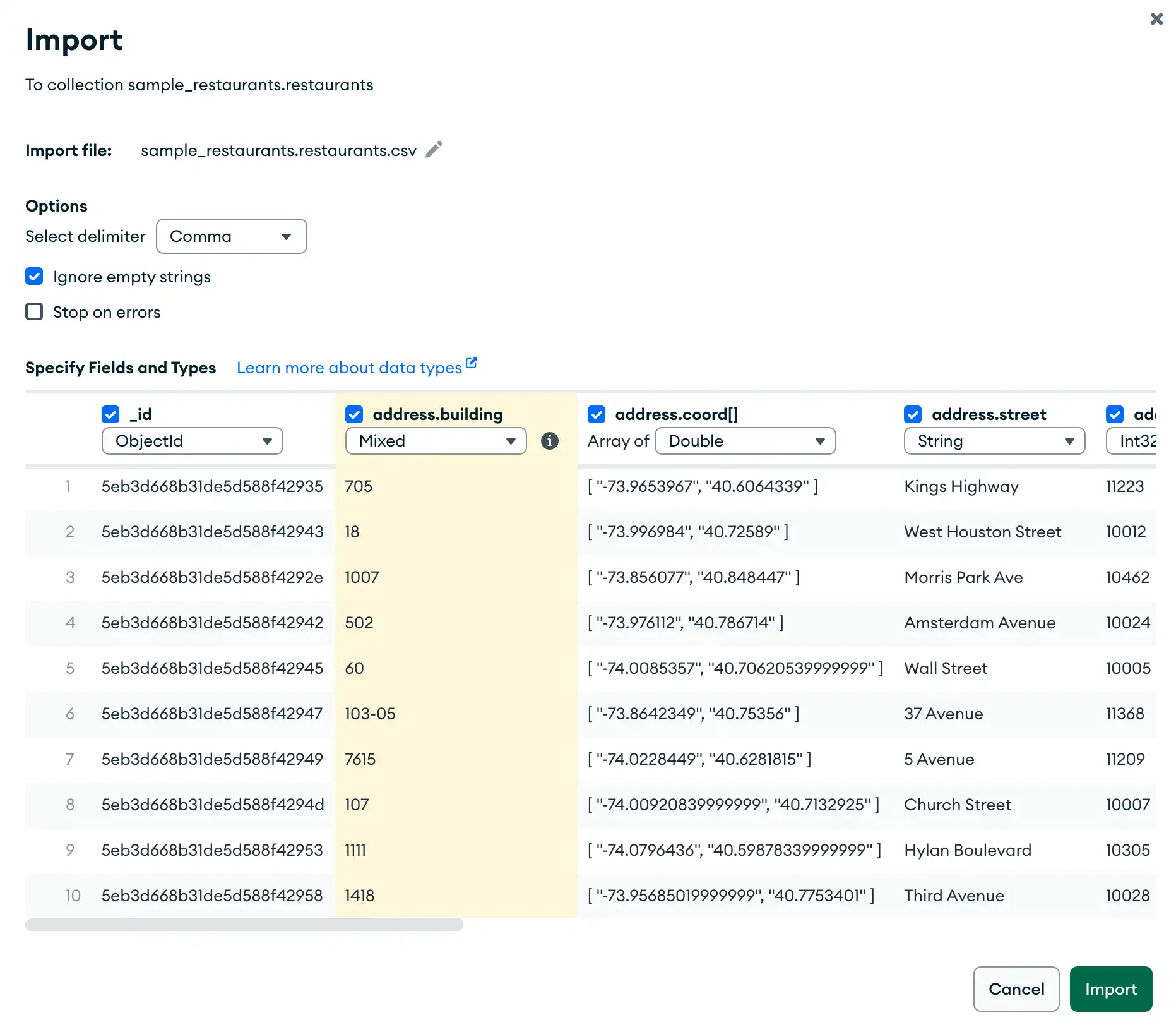 MongoDB Compass import image